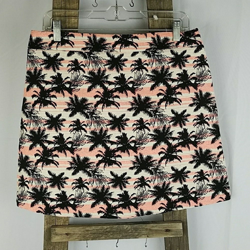 Topshop 12 orange palm jacquard A-line skirt knee length festival costal cowgirl